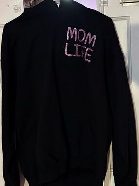 Gildan Black Hoodie with Pink Glitter "MOM LIFE"